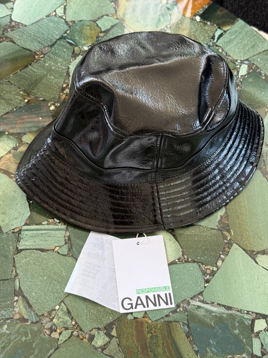 Ganni Signature Naplack Bucket Hat in Black NWT